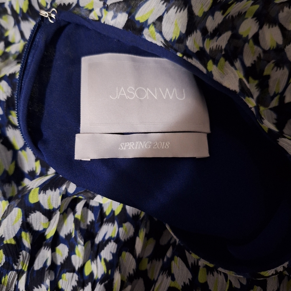 Jason Wu Silk Chiffon Navy Pattern Azure Multi Fl… - image 8